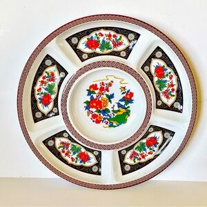 Vintage Tombolo Melamine Ware Japanese Birds Snack Condiment Tray 14”